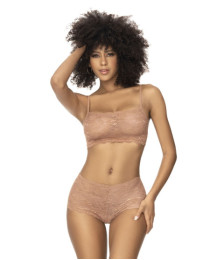 Ensemble 2 pièces en dentelle, top à bretelles et shorty couleur taupe - MAL206TAUP